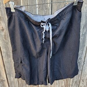 Merona Men's Black Drawstring Cargo Swim Shorts Size L